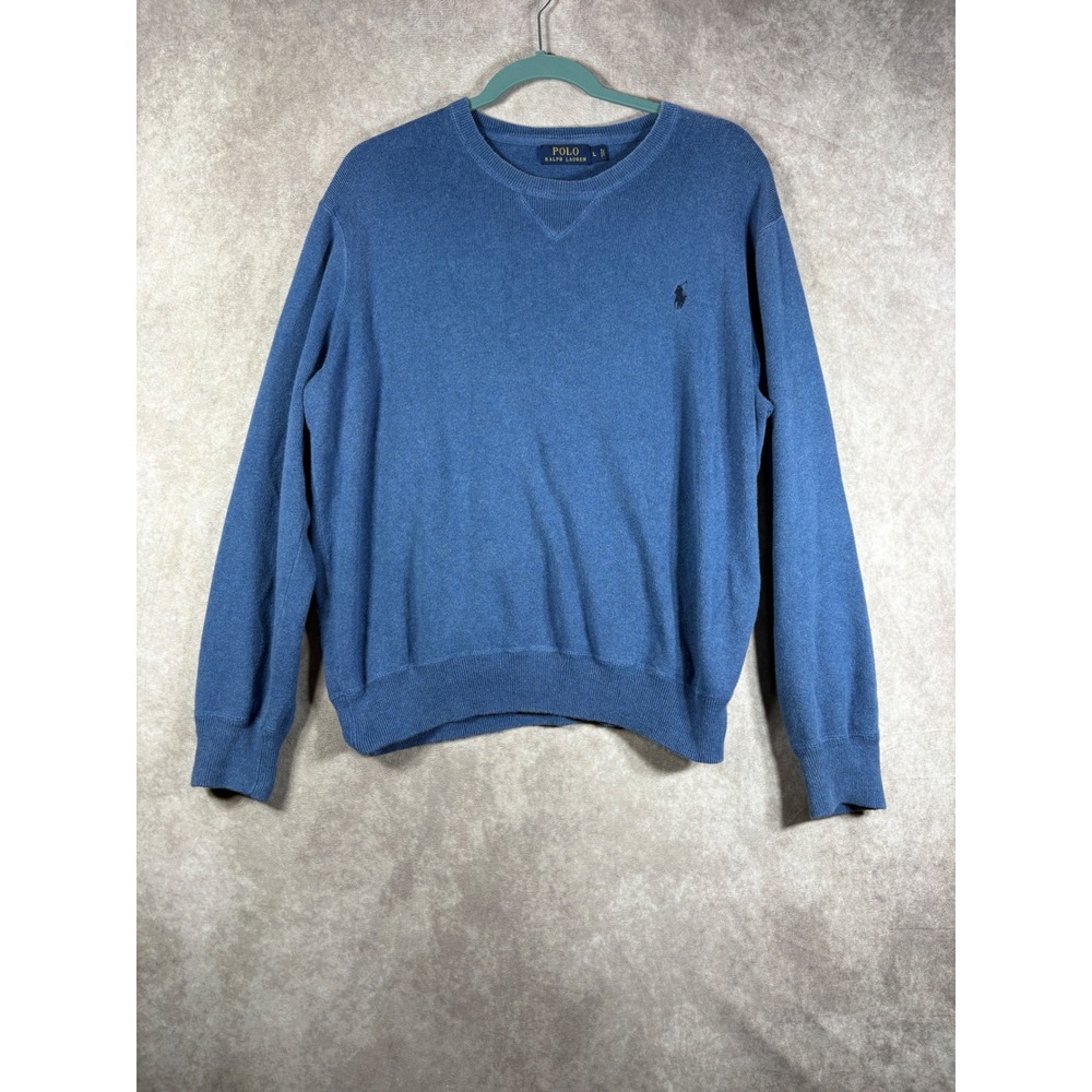 Polo Ralph Lauren Sweater Men Large Blue Crew Neck Pullover Cotton Preppy Casual